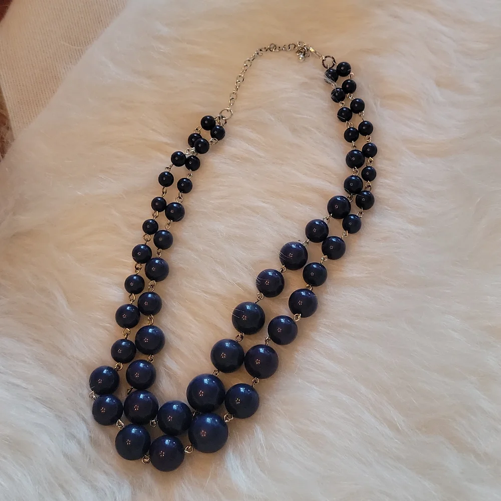 Women's Navy Blue‎ Two Strand Beaded Necklace